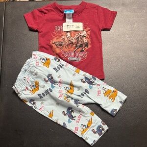 Red Cowboy Graphic Tee and Printed Pants Set